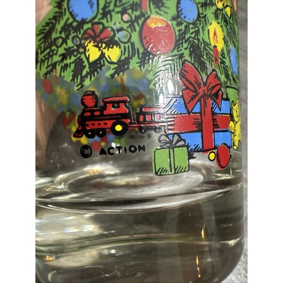 Vintage 1988 Action Christmas Tree Hi Ball Glasses Set 4 MCM USA w/ Box 11 oz - Picture 6 of 8